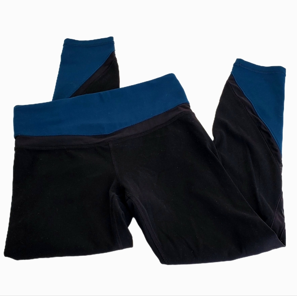 Womens Athleta Black with Blue Accent Yoga Leggings